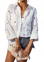  Fehér Szív Mintás Pamut Női Ing Xs