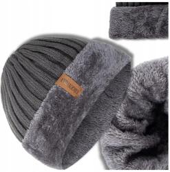 EdiBazzar Téli Szürke Unisex Sapka, szőrmés, rugalmas, beanie (Zimowa Czapka Męska Damska szara z futerkiem)