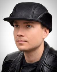  Fekete bőrsapka, Size S, lehajtható fülvédővel, hűvös időben