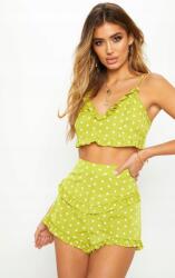 Prettylittlething Szép Citromzöld Pöttyös Nadrág 42-es Méret