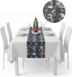 köken Traversa de masa 180x40cm, din bumbac, Koken, Impermiabila, fata de masa imprimeu Craciun 3D, Rezistenta la pete si murdarie, Albastra Fata de masa