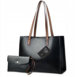 Bad&Bags Női Bőrtáska, válltáska, shopper, fekete, neszesszerrel (BAD&BAGS Torebka damska na ramię A4 czarna)