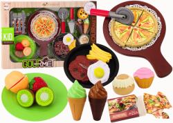 LEAN Toys Set Fast Food cu Fructe, Friptură, Înghețată, Pizza și Cartofi Prăjiți, 26 Piese (18120) Bucatarie copii