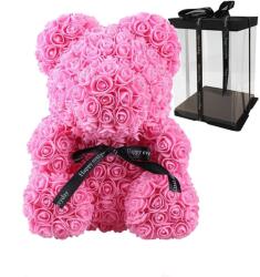 Balloons4party Ursulet din flori trandafiri de spuma roz 25 cm + cutie