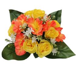 BackHomeLiving Buchet artificial de flori cu trandafiri și hibiscus - 25 x 28 x 28 cm (HID2942)
