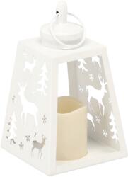 BackHomeLiving Lampion alb din metal cu model ren și lumânare LED - 12 x 21, 5 cm (SOL0412)