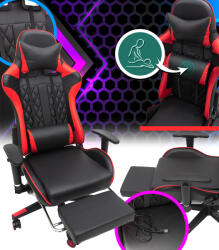 GordonToys Fotoliu de gaming roșu cu funcție de masaj și suport extensibil pentru picioare (G899)