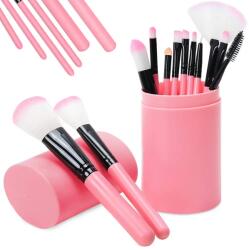 Verk Group Set de 12 pensule profesionale de machiaj cu etui roz (24402)