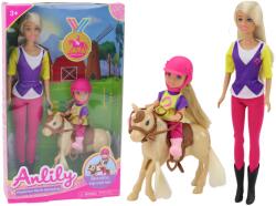 LEAN Toys Set Anlily cu păpușă mare, copil și ponei, la fermă (16925) Papusa