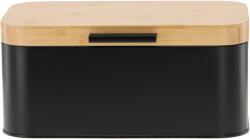 BackHomeLiving Cutie pentru pâine Lauro din metal cu capac din bambus, 30 x 23 x 18 x 15 cm, negru (NEL3192)