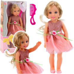 LEAN Toys Lala păpușă în rochie roz și cu perie de păr, 38 cm (24437) Papusa