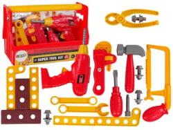 LEAN Toys Set de unelte pentru copii Micul Ajutor: ciocan, șurubelniță și bormașină - Roșu (12149) Set bricolaj copii