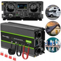 Qoltec Inverter Qoltec 3000W/6000W 24V 230V Tiszta Sinus LCD lakókocsi ház Ups