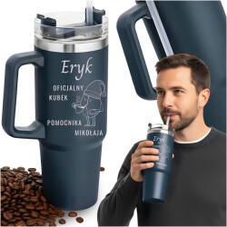  Nagy Termoszbögre, szívószállal, sötétkék, 880ml, gravírozott ajándék (16548653)