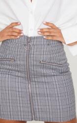 Prettylittlething Szürke Kockás Mini Szoknya, cipzárral, Size 34
