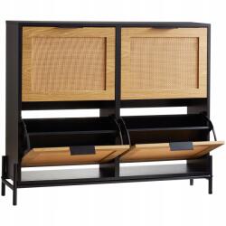  Rattan Cipősszekrény 1040x240x880MM Fekete, 4 Kihúzható Fiókkal (FCTBXJ4C374)