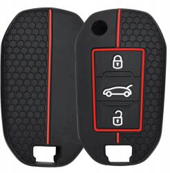  Szilikon Kulcsvédő Tok, fekete-piros, Peugeot, Citroen