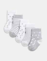 Marks & Spencer Фротирани чорапи с висок дял памук и звезди (0-2 години), 5 бр. Marks & Spencer сив Marks & Spencer | Siv | Момчешки | 0-6
