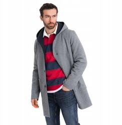 Ombre szürke melírozott férfi kabát, Size XXL, kapucnis, 70% poliészter, 30% gyapjú (159043)