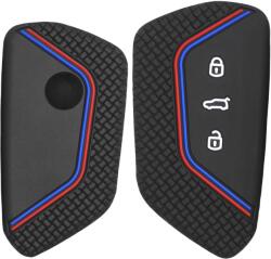  Szilikon Kulcstartó Tok, VW Golf 8, Passat, fekete-kék-piros