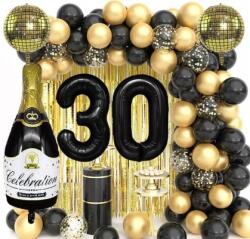 Party Deco 30. Születésnapra, arany-fekete, 83db-os ballonfüzér