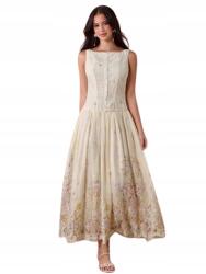 Shein Ruha Női Krémszínű, Virágmintás Hímzéssel Maxi Xs 1JO