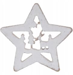 Trend-Deco Rusztikus fa csillag, 11cm, karácsonyi dísz, fehér árnyalatok, fa (tre0036)