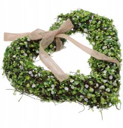  Zöld szív alakú vesszőkoszorú, 25cm, húsvéti, tavaszi, ajtódísz (HY-6211 GREEN/WHITE)