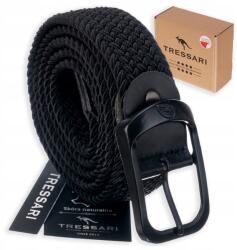 Tressari rugalmas öv, lyukak nélkül, fekete csat, 120cm (Pasek do spodni TRESSARI parcian męski damski)