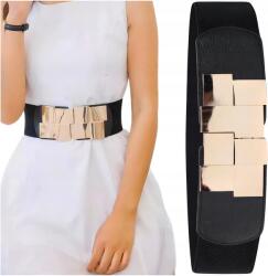 EdiBazzar Női öv, rugalmas, fekete, arany csattal, 66cm hosszú (H37)