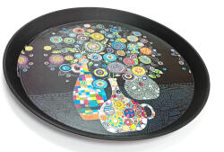 Herevin Kerek dekoratív tálca - 46 cm, műanyag, vegyes virág- és művészi mintával szám: 3