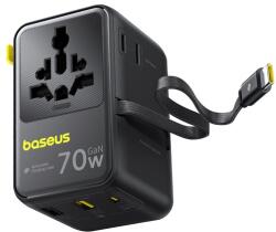 Baseus EnerCore CG11 Stație de încărcare, 70W, 1xAC + 2xUSB Type-A + 1xUSB Type-C + 1xUSB Type-C cu cablu retractabil automat, negru (E0307E00)