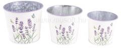 IRIS bádog kaspó, 3 darabos szett, levendula mintás, fehér 15-11, 5 cm (QX_IMPEX_KFT_081100) (QX_IMPEX_KFT_081100)
