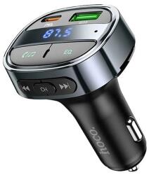 hoco. e70 bluetooth fm transmitter autós töltő usb+type-c aljzat (30w, pd gyorstöltő 3.0, microsd, led kijelző) fekete (E70)