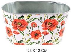 IRIS bádog kaspó ovál pir pipacs 23x12cm (QX_IMPEX_KFT_81044) (QX_IMPEX_KFT_81044)