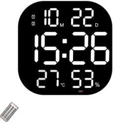 VTM Digitális asztali és falióra fehér LED fénnyel, naptár, stopper, hőmérséklet, ébresztő, hőmérő, szundi funkció, állítható fényerő, 32x32 cm (FRZ-Ceas32cmAlb)