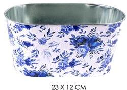 IRIS bádog kaspó ovál kék virág 23x12cm (QX_IMPEX_KFT_81030) (QX_IMPEX_KFT_81030)