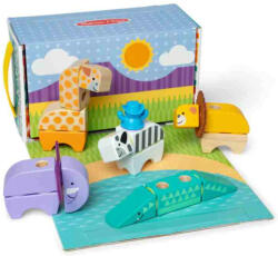 Melissa & Doug Blockables - összepattintható fa építőjáték - Szafari állatok (6074903)