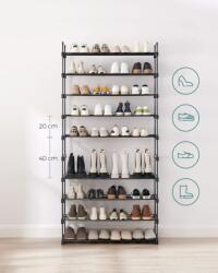 SONGMICS Raft înalt pentru pantofi, 10 polițe, 50 perechi, negru, 206 (LSA10BKV1) Raft