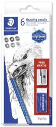 STAEDTLER Grafitceruza készlet, hegyezővel, radírral, hatszögletű, STAEDTLER Mars Lumograph 100 , 6 különböző keménység (TS61100C6)