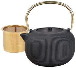 KINGHOFF Öntöttvas teáskanna, 1, 0L, rozsdamentes acél szűrővel, fekete/arany, szett (KH1931)