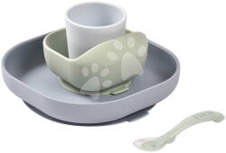 Beaba Set de masă Silicone Meal Set Pebble Beaba din silicon 4 piese verde-gri de la 4 luni (BE913608) Set pentru masa bebelusi