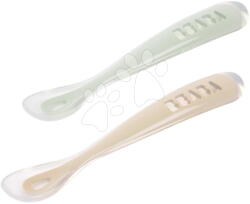 Beaba Set de lingurițe de antrenament First Age Silicone Spoons Clay Misty Green Duo Beaba din silicon pentru hrănire independentă, în ambalaj practic, 2 bucăți maro-verde, de la 4 luni (BE913622) Set pentru masa bebelusi