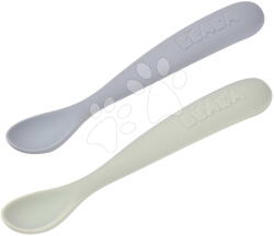 Beaba Lingurițe pentru primele mese First Age Silicone Spoons Nature Duo Beaba din silicon pentru hrănire independentă, în ambalaj practic, 2 bucăți verde-albastru, de la 4 luni (BE913600) Set pentru masa bebelusi