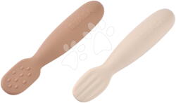 Beaba Lingurițe ergonomice de antrenament Silicone Pre-Spoons Praline Clay Beaba din silicon pentru hrănire independentă 2 bucăți de la 4 luni (BE913593) Set pentru masa bebelusi
