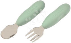 Beaba Primul set de tacâmuri pentru copii Stainless Steel Pre-Cutlery Sage Green Beaba furculiță și linguriță verde, de la 10 luni (BE913580) Set pentru masa bebelusi