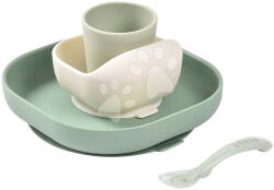 Beaba Set de masă din silicon Silicone Meal Set Sage Green Misty Green Beaba din silicon, set de 4 piese, verde-béj de la 4 luni (BE913603) Set pentru masa bebelusi