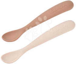 Beaba Lingurițe pentru primele mese First Age Silicone Spoons Clay Duo Beaba din silicon pentru hrănire independentă, în ambalaj practic, 2 bucăți, maro, de la 4 luni (BE913599) Set pentru masa bebelusi