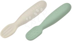 Beaba Lingurițe ergonomice de antrenament Silicone Pre-Spoons Sage Green Velvet Grey Beaba din silicon pentru hrănire independentă 2 bucăți de la 4 luni (BE913578) Set pentru masa bebelusi