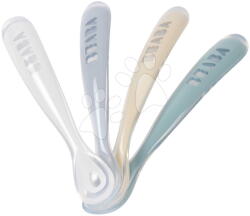 Beaba Primele lingurițe de antrenament First Age Silicone Spoons Pebble Cloud Blue Baltic Blue Clay Set Beaba din silicon pentru hrănire independentă 4 bucăți de la 4 luni (BE913623) Set pentru masa bebelusi